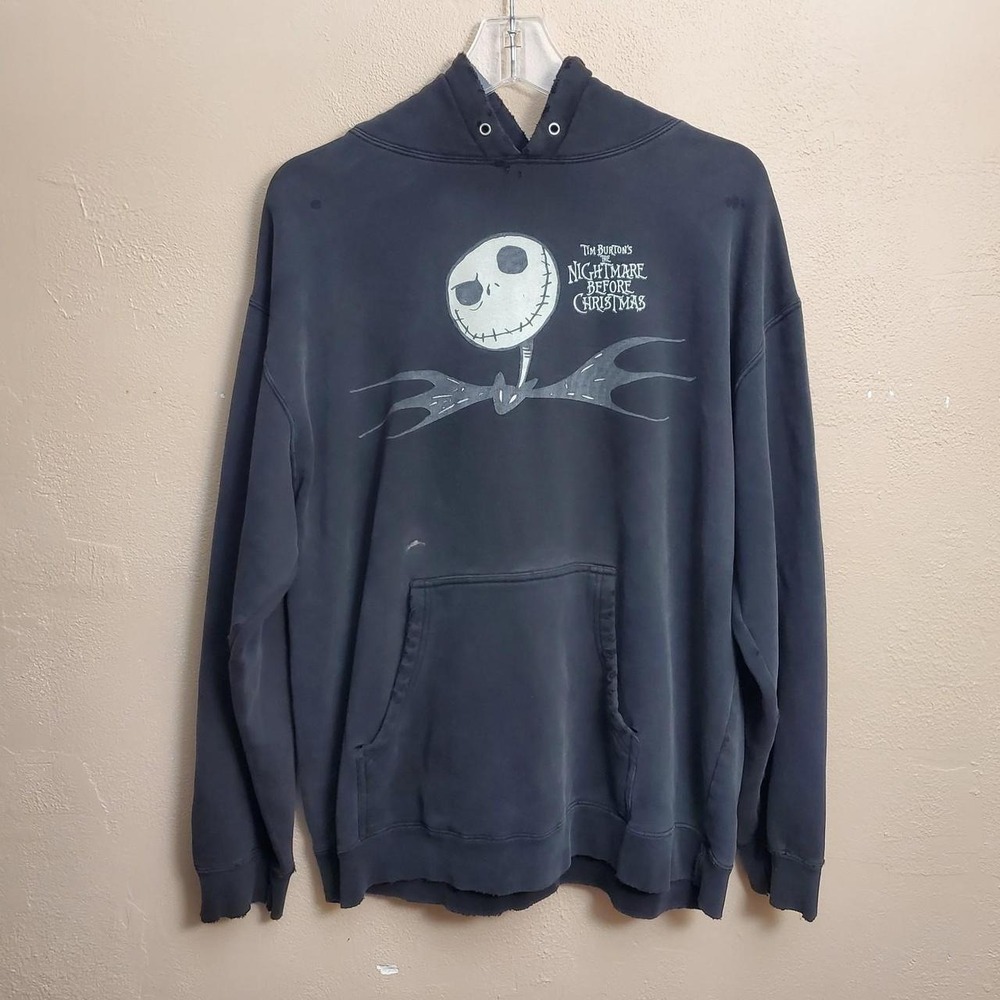 Black Distressed Nightmare Before Christmas hoodie with white Jack Skellington